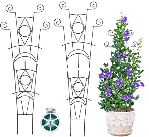 LYAZKMY 4 Stück stapelbares Metall-Pflanzengitter, Wiederverwendbare & höhenverstellbare Pflanzenstütze für Topf-Kletterpflanzen, Garten-Spalier Innen/Außen für Ranken, Rosen, Erbsen und Büsche