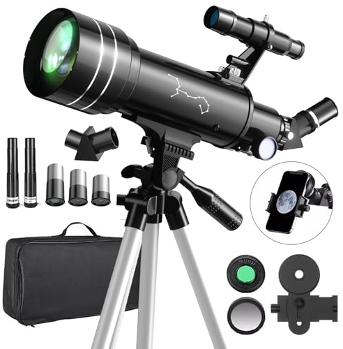 Télescope Astronomique 400mm/70mm Télescopes Debutant pour Adultes Enfants, 200X HD Lunette Astronomique Portable avec 3 Oculaire, Support de Téléphone, Filtre Lunaire, Télécommande, Sac de Rangement