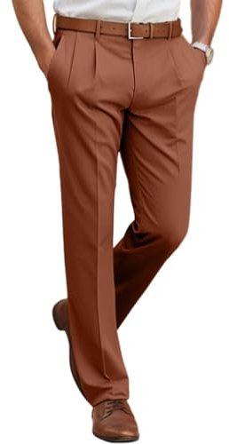 Oanviso Hommes Chino Pantalon Slim Fit Élastique Mode Pantalons Casual Stretch Pant Doux Business Droits Pants de Costume Coupe Ajustée A Marron L