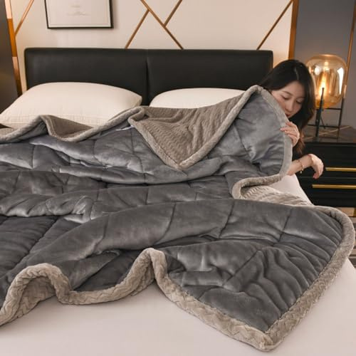 ZHXXFD Manta Gruesa Gorda Invierno Cálido Suave Gris 150X200 Color Liso Doble Capa Grandes Mantas Sofa,Mantas para Cama De 135