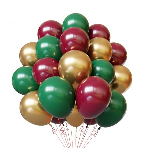 Globos Verde Rojo Oro Globos Navidad SKYIOL 50 Unidades 12 pulgadas Globos de Látex Verde Rojo Globos Dorados Metálicos Globos para Cumpleaños Boda Navidad Fiesta Decoración T999