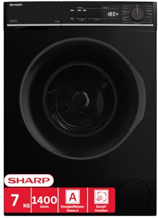 SHARP ES-PRO714BA-DE Waschmaschine (7 kg, EEK A, 1400 U/min.), (WiFi, Inverter Motor, Dampf, AquaStop), Schwarz