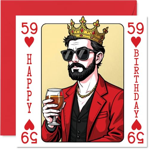 Geburtstagskarte zum 59. Geburtstag für Männer – König Spielkarte – Happy Birthday Karte für 59 Jahre alten Mann, Freund, Sohn, Neffe, Onkel, 145 mm Geburtstagsgrußkarten