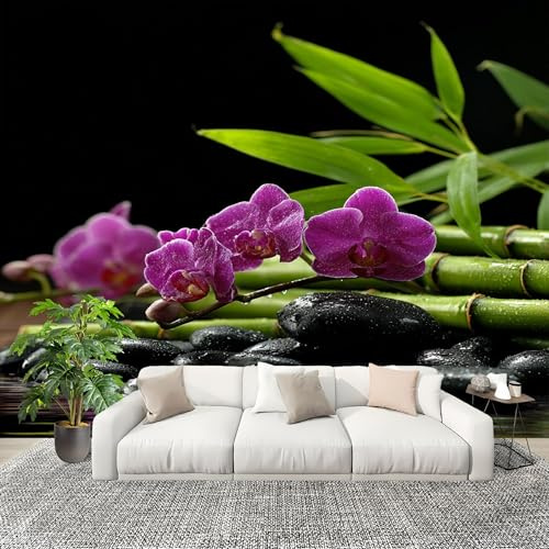 Mural de Interior Fotomurales 350x256 cm OrquíDea Guijarro Zen Tejido No Tejido Fotomurales Papel Pintado 3d Pared Panorámico para Dormitorio Salón TV Pared Murales Póster