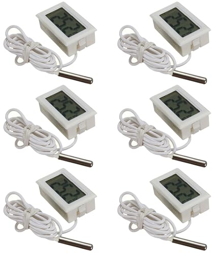 ARCELI Lot de 6 thermomètres numériques LCD avec sonde externe pour réfrigérateur, réfrigérateur, aquarium Blanc