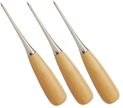LALAFINA 3 Pezzi Punteruoli con Manico in Legno per Cucito e Pelletteria Strumenti Resistenti per Forare Pelle e Tessuti Leggeri e Portatili per Te e Riparazioni Manuali