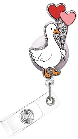 Valentines Badge Reel,Cute Goose Acrylic Badge for ID Card Badge,Telescoping Retractable Badge Holder Alligator Clip Accessories Heart Balloon Designs for Nurse,Medical Worker,Nursing Student,Teacher