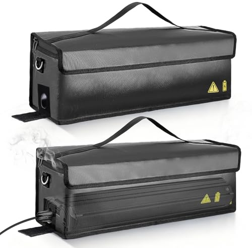 E-Bike Akku Tasche mit 8-fachem Brandschutz, Feuerfest bis 2300°C, Wasserdicht & Explosionssicher für Lagerung, Transport und Laden, 50,5x15x18cm, 2 PCS