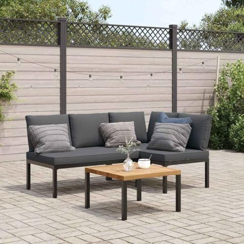 Kaloriko 3-TLG. Garten-Sofagarnitur Schwarz Aluminium, Modulares Outdoor Loungeset mit Kissen, 118x73x73cm, für Terrasse, Balkon, Patio