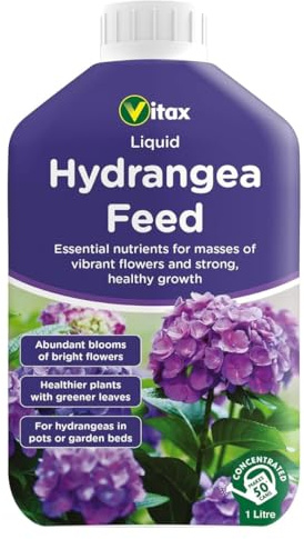 Vitax Hydrangea Liquid Feed 1 Litre – Concentrated Plant Food for Bigger Blooms and Stronger Stems – Potassium-Rich Formula for Hydrangeas in Pots, Containers and Garden Beds – Makes 225 Litres