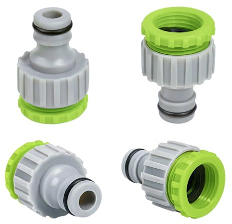 4 Piezas Adaptador Manguera Grifo 1/2 3/4 PP Conector Rápido Jardín | 4 adaptadores de manguera PP resistentes, conexión rápida para grifo jardín, riego, limpieza y uso interior o exterior