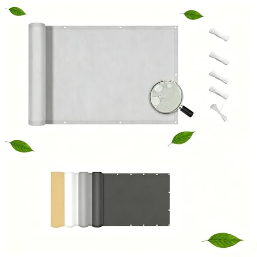 AUWUUA Copri Ringhiera Balcone Esterno 0.65x9M Frangivisto Balcone Protezione, Protezione UV, Antivento e Impermeabile Telo Ombreggiante Occhiellato para Exterior Terraza Recinzioni, Grigio Chiaro