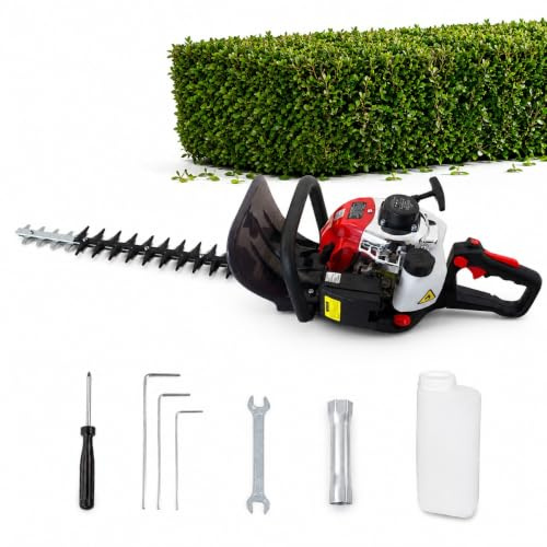 Tagliasiepi a Scoppio Motore 2 Tempi 23cc 0,60kW con Lama Doppio Taglio 60cm Spaziatura Denti 20mm Manico Girevole 180° Tagliasiepi Professionale Leggero