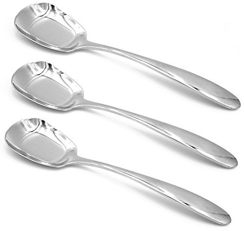 ERCRYSTO Quadratische Edelstahl-Löffel, Reislöffel, Suppenlöffel, Hochglanzpolitur, 3er-Set (groß)