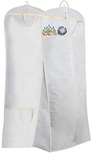 MISSLO 70 Bridal Wedding Gown Dress Garment Bag with Accessories Pouch Large Travel Garment Cover 8 Gusset (White)