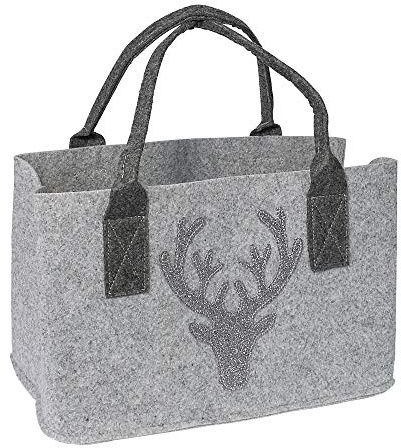 GILDE Filztasche mit Hirsch (Glitter) als Einkaufstasche/Holztasche/Strandtasche – reißfest & trägt viel Gewicht – polstert Ihre Einkäufe sicher ab und besitzt viel Stauraum (Hirsch Hellgrau)