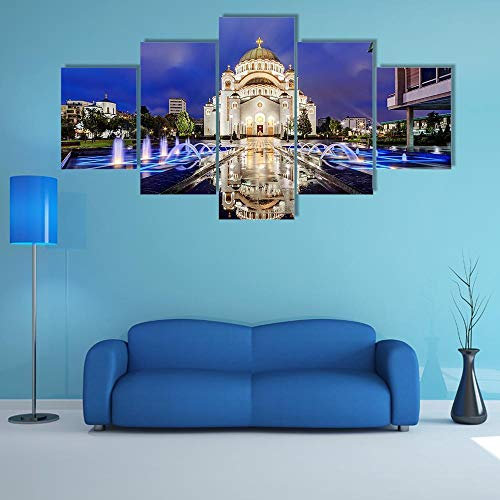 Bild auf Leinwand - Leinwandbilder Tempel Heiligen Sava mit Brunnen in Belgrad Wandkunst Malerei Leinwand Kunstwerk Dekoration Bild fertig auf Keilrahmen !