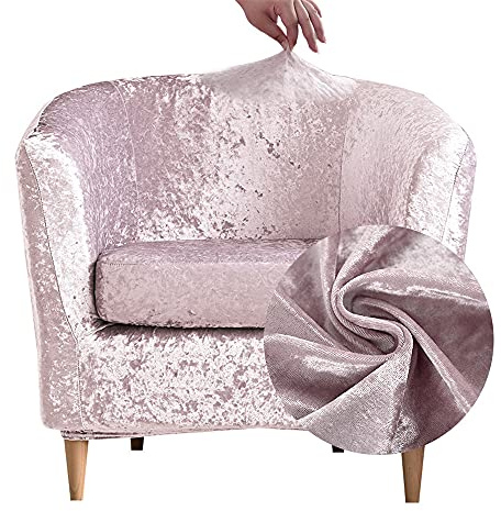 FANSU Sesselschoner Sesselbezug Velvet Sofabezug, 2-Teilige Stretch Einfarbig Tub Chairs Sesselhussen mit Armlehne, Sesselüberwurf für Clubsessel Loungesessel Cocktailsessel (Rosa)