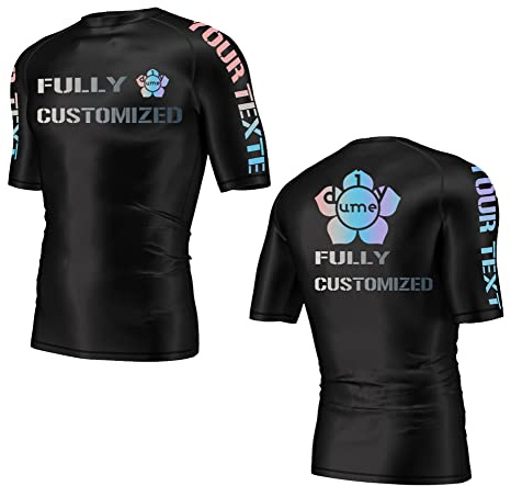 DIYUME Custom Logo Text Ranked Rash Guard NoGi Tee for Brazilian Jiu Jitsu Wrestling Grappling, Short Sleeves, Men S