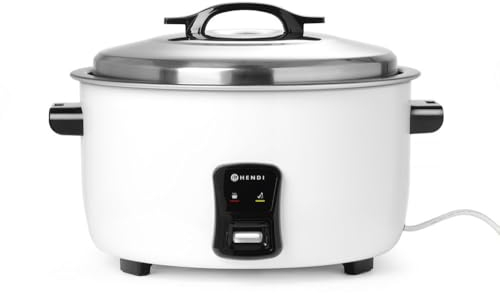 HENDI Arrocera, Función de Mantenimiento del Calor, 50 Tazas de Arroz Seco, Vaso Medidor y Cuchara Arrocera, 230V, 2900W, ø495x(H)365mm, Aluminium, 10L
