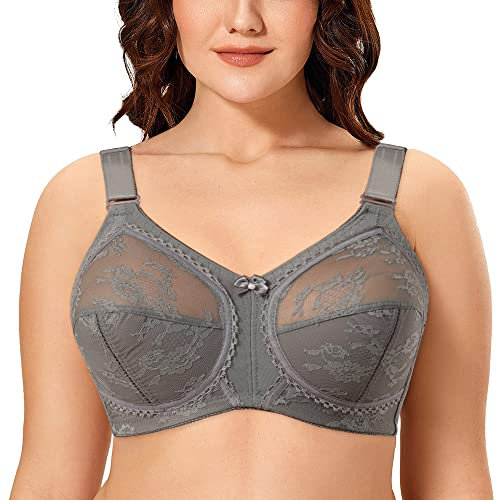Ayigedu Women's Non Wired Non-Padded Minimizer Lace Plus Size Full Coverage Support Bra 38D Grey