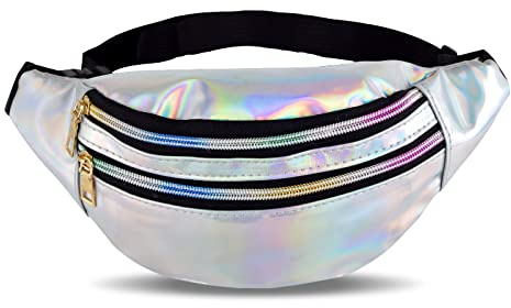 WangCang Bauchtasche Mode wasserdichte Gürteltasche Metallic Hüfttasche für Frauen und Männer Party Festival Sport Outdoor Reisen (Silber)