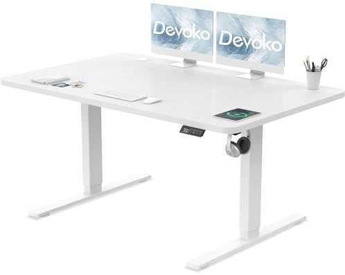 Devoko Höhenverstellbarer Schreibtisch, Elektrischer Schreibtisch Höhenverstellbar Tisch, Steh-Sitz Bürotisch, Computertisch mit Memory-Funktion, Stehpult, Standing Desk, Bürotisch,120 x 60 cm,Weiß