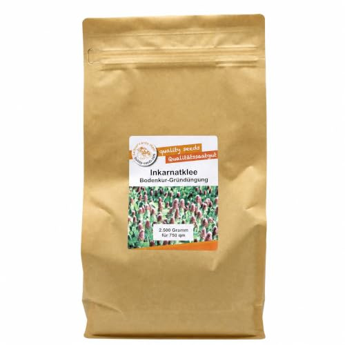 Gärtner's erste Wahl! Bobby-Seeds Inkarnatklee 2500 g für ca. 750 m², Saatgut ohne Gentechnik, Gründüngung und Winterbegrünung, Bienenweide, Stickstoffsammler für Starkzehrer
