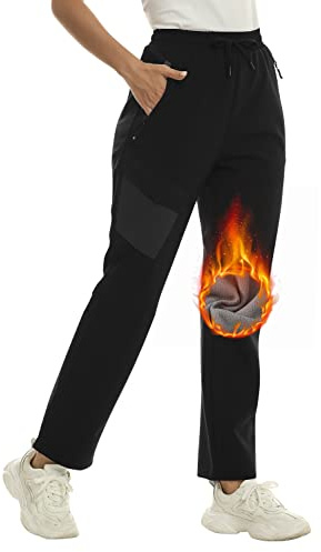 Pantalon Ski Femme Hiver Imperméable Pantalon Randonnée Thermique Pantalon Sports d'hiver Noir XXL