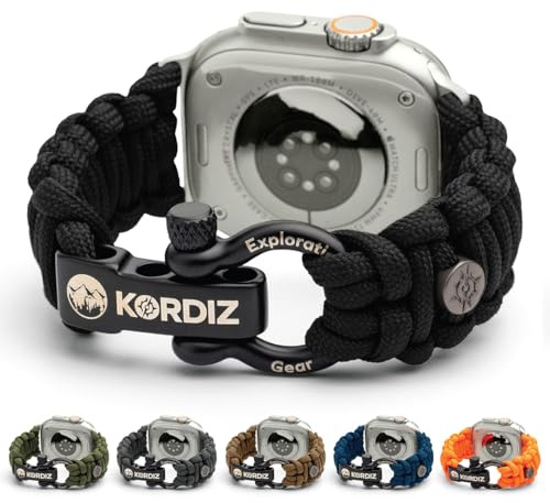 KORDIZ Survivor - Paracord Apple Watch Band Compatible with Apple Watch Ultra 2/1 and Series 10/9/8/7/6/5/4/3/2/1/SE - 49 mm 46mm 45mm 44mm - with Stainless Steel Adjustable Shackle