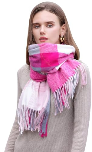 Longwu Sciarpa da Donna in Tartan Scozzese Multicolor e Sciarpa Avvolgente in Cashmere Sensazione di Cashmere Sciarpe Lunghe Grandi Morbide e Calde Invernali, Regalo di Natale del Ringraziamento