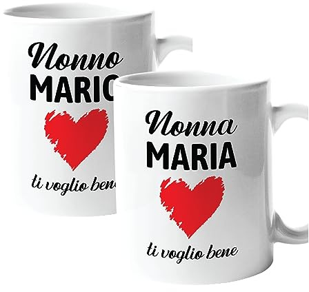Colorfamily Coppia Tazze Personalizzati Set da 2 Tazze Ti voglio bene Nonno Nonna Personalizzabili con Nome Natale Compleanno Matrimonio Fidanzamento - Tazza Mug 11 oz