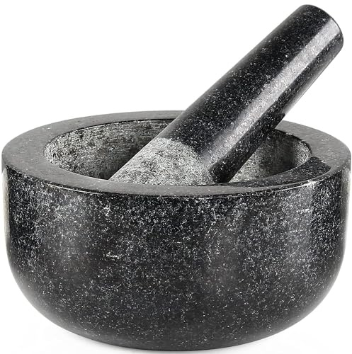 ARA CHOICE Large Pestle and Mortar Set Natural Granite Stone Spice Herb Crusher Grinder for Spices, Seasonings, Pestos Herbs, Mint Sauce, Guacamole, Masher With Slat