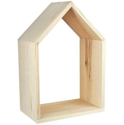Wooden World – Holzregal, schlicht, zum Aufhängen an der Wand, Form eines Hauses aus Kiefernholz – klein