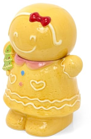 Carousel Home Ceramic Gingerbread Cookie Jar | Christmas Food Storage Pot With Lid - Girl