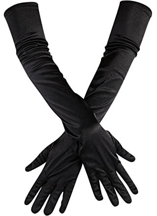 DUHGBNE Long Satin Gloves Finger Women Bridal Dance Gloves Length Elbow Opera 20s Gloves Latex Gloves, black, One Size