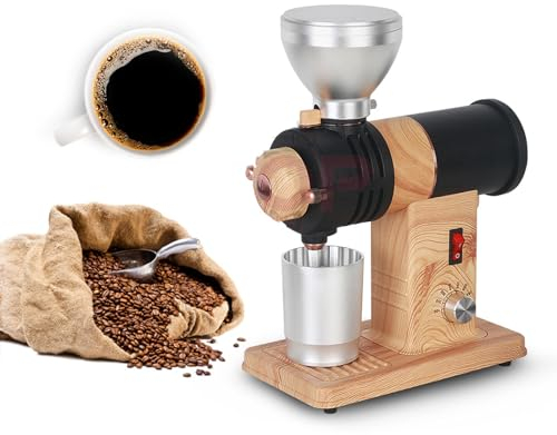 KHZKHC Pequeño Molinillo De Café Eléctrico Automático De Madera para El Hogar, 8 Niveles De Ajuste, Cabezal De Corte De 78 Mm, Capacidad De Grano De 250 G, con Molinillo Ajustable De Tolva, Espresso