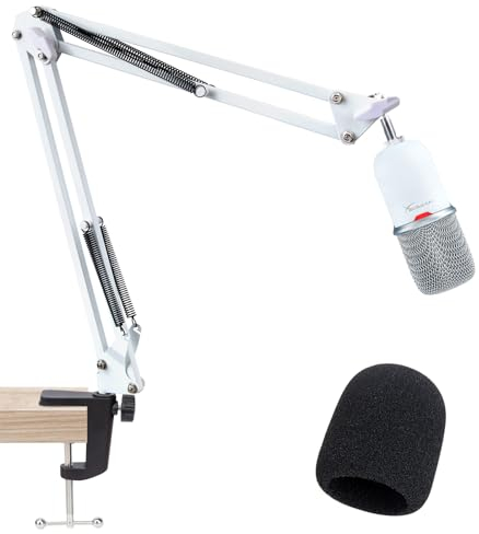 SUNMON Bras de microphone pour HyperX SoloCast - Bras de microphone universel avec couverture de microphone Support de microphone ajustable Adaptateur 3/8« à 5/8 » pour Hyperx SoloCast (Blanc)