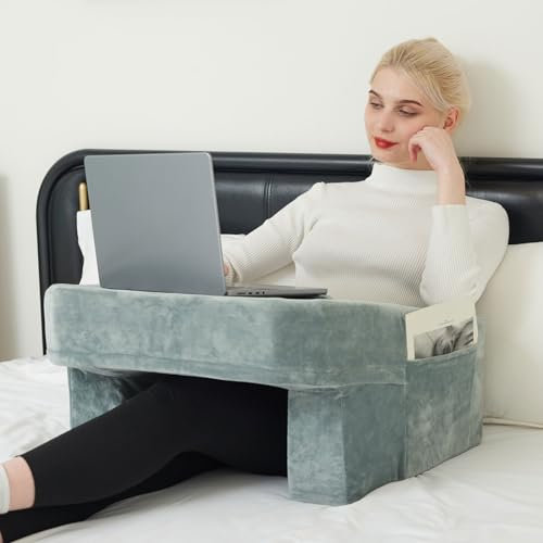 Lesekissen, Gaming-Kissen, Armauflage, Kissen mit Seitentaschen und Anti-Rutsch-Streifen, weiches pelziges Schaumstoffkissen für Erwachsene, sitzend im Bett oder Boden, Sofa, Lesen, Spielen, Arbeiten,