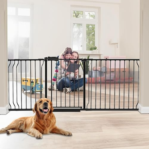 HOOEN 30 Tall Extra Wide Baby Gates for Doorways Stairs 86 to 105 Inch Large Long Pressure Mounted Dog Gates for The House Metal Tension Indoor Child Safety Gates for Kids or Pets