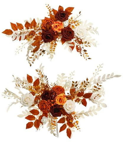 belupai 2 Stück Künstliche Hochzeitsbogen-Blumen, Künstliche Rosen-Pfingstrosen-Blumengirlanden, Willkommensschild-Girlanden, Gefälschte Dekorative Blumengirlanden mit Blättern für Zeremonie,(A)