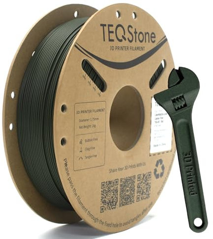 TEQStone PLA-CF Filament 1,75mm Matcha Grün 1KG, Kohlefaser Verstärkt, Verbesserte Zähigkeit, Sauber Gewickelt, Maßhaltigkeit +/-0,02mm 3D Drucker Filament
