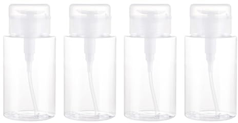 JIHUOO Lot de 4 flacons à pompe en plastique de 200 ml avec bouchon poussoir pour dissolvant de vernis à ongles, petits distributeurs d'alcool, flacons démaquillants
