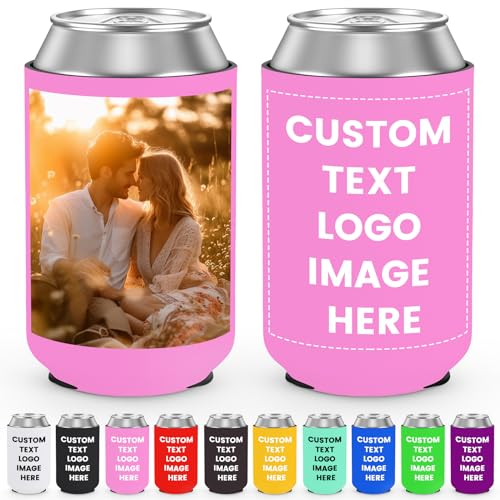 Custom Can Cooler Sleeves Bulk Personalised Foldable Insulated Beverage Bottle Holder with Logo Image Text for Wedding Graduation Birthday Party, 1-1000PCS