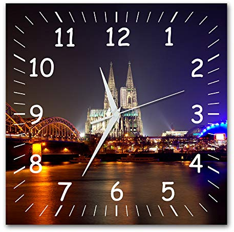 Bilder-Manufaktur BM Funk Quarz Wanduhr Funkwanduhr Funkwanduhren Funkuhr Funkuhren kein Ticken lautlos geräuschlos leise modern ohne Tickgeräusche groÃŸ XXL Wohnzimmer Küche Skyline Köln 9480-1a WZ
