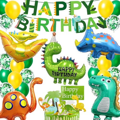 LUKIUP 35 PCS Dino Geburtstag Deko Set, Kinder Dino Luftballon, Triceratops Dinosaurier Helium Ballon für Dschungel Boys Girls Geburtstag Party Dekorationen