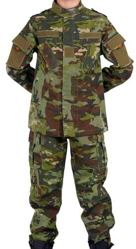 QIYUANT Enfant en Plein Air Vêtements Tactiques Ensembles T-Shirt et Pantalon Airsoft Militaire Camouflage Printemps Été Automne Randonnée Chasse Camping Combat (CP Vert/Veste + Pantalon, 130)