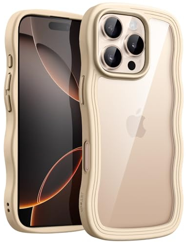 JETech Wavy Case for iPhone 16 Pro Max, Desert Titanium | Cute Wavy Design, Shockproof Protection, Hard Clear PC Back, Comfortable Grip