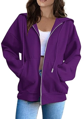 Hoodies for Women Uk, Women's Long Sleeve Sweatshirts Soft Comfortable Casual Hooded Jackets with Pockets Oversized Zip Up Hoodies