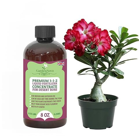 Premium Liquid Desert Rose Plant Fertilizer - 3-1-2 Concentrate for Indoor Plants and Flowers by GardenNova | Organic Plant Food for Desert Roses - 8oz